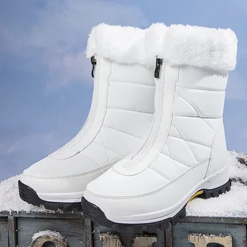 Зимние уличные водонепроницаемые белые ботинки, женские зимние ботинки на платформе и молнии, женские походные кроссовки, Размер 42, botas mujer invierno