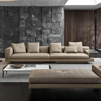 Итальянский минималистский диван, гостиная итальянского размера, современная минималистская вилла, высококачественный кожаный диван