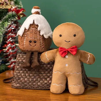 Кавайный рождественский имбирный хлеб, плюшевая игрушка, плюшевое шоколадное печенье, кукла в форме домика, забавная Рождественская елка, декор для вечеринки, подушка