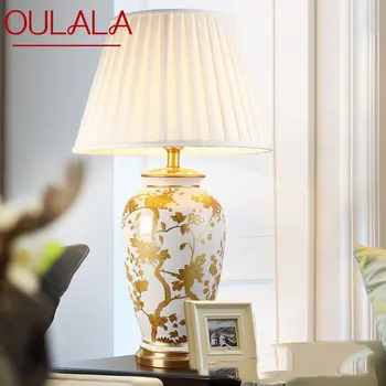 Керамические настольные лампы OULALA Современная настольная лампа на медном основании Современный тканевый абажур для оформления фойе гостиной спальни