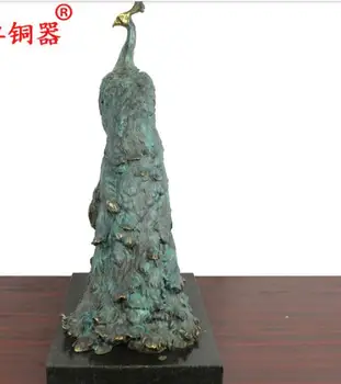 Китайская классическая Бронзовая Медная статуя Зеленая скульптура павлина