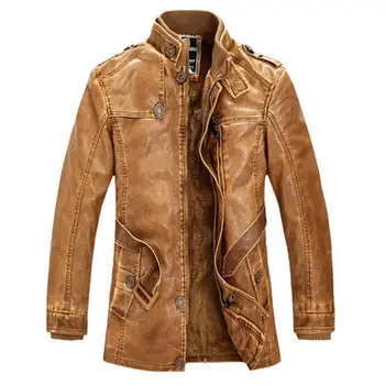 Кожаная куртка Мужская Зимняя утепленная теплая Промытая Кожаная куртка-бомбер, мотоциклетные куртки, пальто с воротником-стойкой, плюс Размер 4XL, верхняя одежда, парки