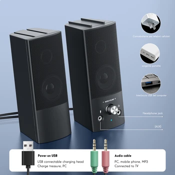 Компьютерные колонки 2.0 Stereo Bluetooth Аудио для настольных компьютеров с питанием от USB Сабвуфер высокого качества звука, звуковая панель для домашнего кинотеатра, динамик для телевизора