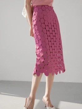 Корейская стильная юбка с высокой талией и кисточками, женские весенне-летние юбки средней длины в горошек, женские элегантные розовые юбки