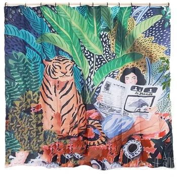 Красочный дизайн, занавеска для душа из водонепроницаемой ткани Lovely Tiger Sit Lady от Ho Me Lili С крючками для аксессуаров для ванной комнаты