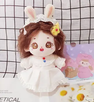Кукольная одежда Плюшевая 20 см Корейская кукольная одежда Idol, мягкая игрушка для бездомных детей, Милая мультяшная повязка на голову с кроличьими ушками, платье Принцессы, игрушки