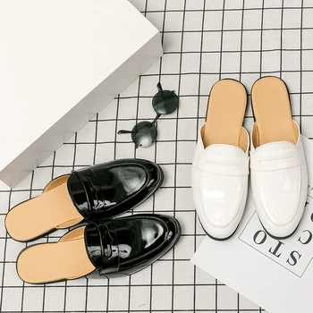 Летние босоножки из лакированной кожи Мужские классические винтажные черные туфли Muller Белые тапочки для мужчин Повседневная обувь для бега трусцой на открытом воздухе