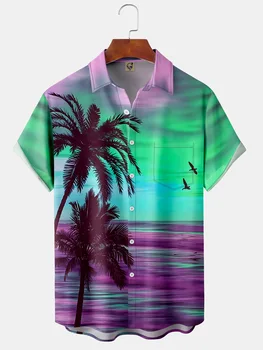 Летняя рубашка с принтом кокосовой пальмы, мужская праздничная гавайская рубашка с коротким рукавом, пляжная рубашка, элегантная рубашка, мужская