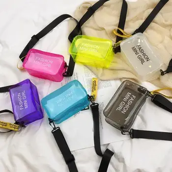 Маленькая прозрачная сумка через плечо из ПВХ-желе для женщин, модные летние мини-сумки-мессенджеры ярких цветов с буквами, прямая доставка