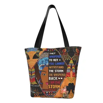 Милые африканские женщины, американская чернокожая девушка, сумки-тоут для покупок, холщовая сумка для покупок из вторсырья