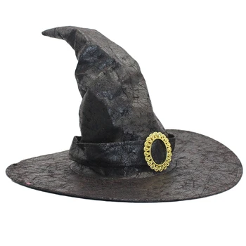 Модная Остроконечная шляпа, Плиссированная Шляпа Ведьмы, Шляпа Волшебника для косплея на Хэллоуин для мужчин и женщин