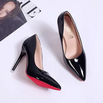 Модные женские туфли на высоком каблуке с острым носком на шпильке с красной подошвой на низком каблуке с красной подошвой на высоком каблуке в стиле Лолиты