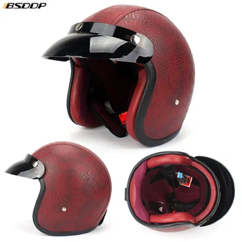 Мотоциклетный шлем для мотокросса, винтажный шлем для скутера, кожаный аварийный шлем, Ветрозащитные шлемы с открытым лицом
