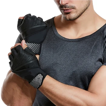 Мужские перчатки для тренировок в тяжелом весе, перчатки для бодибилдинга с полупальцами, Нескользящая расширенная поддержка запястья, Тяжелая атлетика, спорт