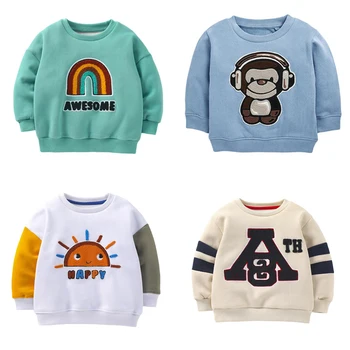Мультяшная обезьяна, осенние яркие цвета, Детская одежда, хлопковая толстовка с длинными рукавами для мальчиков, детская одежда для девочек