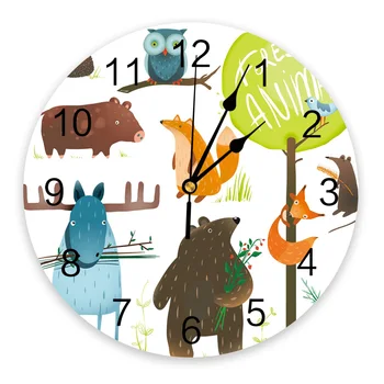 Мультяшное Лесное Животное Лиса Кролик ПВХ Настенные Часы Современный Дизайн Украшение гостиной Настенные Часы Домашний Декор Настенные Цифровые Часы