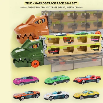 Набор игрушек для грузовиков, складной грузовик для хранения гоночных треков с деформационным выталкиванием 2 в 1 с 6 игрушечными машинками из сплава для детей