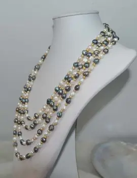 Новая мода 100 “4-7 мм струна из белого, желтого и черного пресноводного жемчуга ожерелье цепочка для свитера