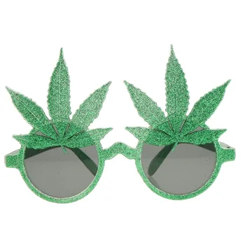 Новинка, Блестящие Солнцезащитные очки с зелеными Листьями, Забавные Очки для глаз, Нарядный реквизит для вечеринки