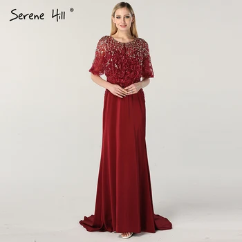 Новые вечерние платья с коротким рукавом цвета красного вина 2023, украшенные бисером и жемчугом, вечернее платье для тоста невесты, элегантное LA6617