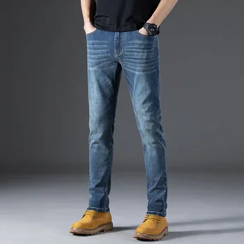 Новые мужские джинсовые брюки высокого класса, тонкие прямые брюки для маленьких ног, мужские джинсы