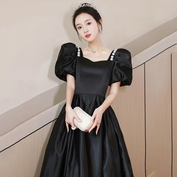 Новый черный длинный свитер леди девушка женщины принцесса подружка невесты банкет вечеринка бал платье для выпускного вечера платье бесплатная доставка