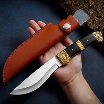 Открытый Прямой нож из нержавеющей стали 5CR13MOV с Монгольской ручкой, Нож для мяса, Острый Охотничий нож, Портативный нож для кемпинга и рыбалки