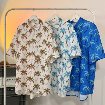 Пляжная рубашка для мужчин, забавные графические рубашки с коротким рукавом, топы с отложным воротником, Летние повседневные свободные блузки, кардиган Унисекс
