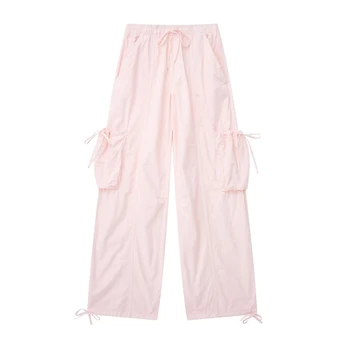 Повседневные модные брюки-зонтики, комбинезоны, Быстросохнущие брюки с высокой талией, Летняя новая женская одежда, Свободные розовые брюки с эластичной талией