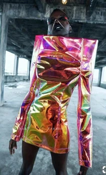 Прозрачная иллюзия перспективы, красочное лазерное трехмерное платье с расправленными плечами из ТПУ, костюм gogo.