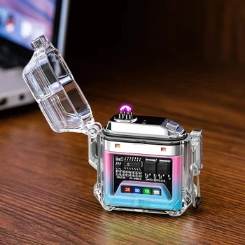 Прозрачный чехол USB-зажигалка для зарядки Наружный водонепроницаемый электронный импульсный цифровой дисплей мощности Двойная дуга Аксессуары для курения