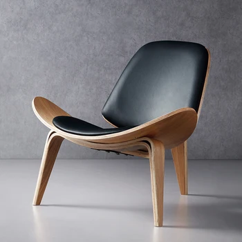 Простой диван-кресло, Дизайнерский балкон, стулья для столовой из массива дерева, одноместный стул в виде ракушки, кожаный стул в виде ракушки