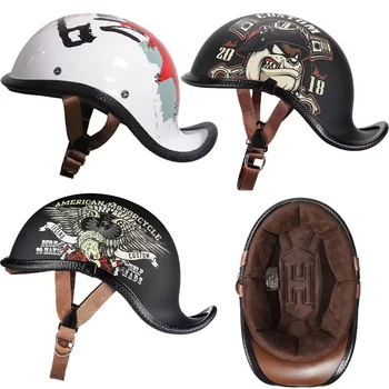 Ретро мотоциклетный шлем, бейсболка для скутера, Винтажная шляпа с открытым лицом, Шлем для мужчин, Женщин, Вертолет, Электрические мотоциклы, Крейсер