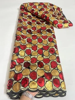 Роскошная кружевная ткань African Sequence 2023 Высококачественный кружевной материал в Нигерийском стиле Французские блестки кружевная ткань для свадебного платья