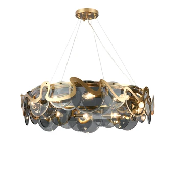Серо-белое стекло, железо, золотая Круглая Овальная светодиодная люстра, подвесной светильник Lampen для фойе