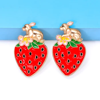 Серьги JURAN Lovely Cute Red Strawberry из металлического сплава с масляной эмалью, фруктовые серьги для женщин, девочек, подарок для праздничной вечеринки, ювелирные изделия