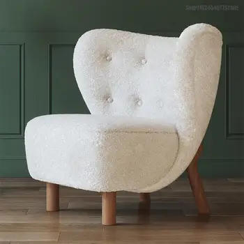 Скандинавский Современный Одноместный диван-кресло из шерсти ягненка Ленивый стул для небольшой квартиры Из массива дерева Ленивый стул для отдыха с откидной спинкой