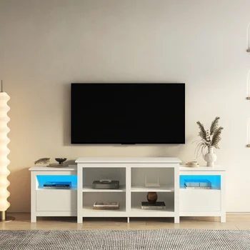 Современная белая подставка для телевизора с диагональю 75 дюймов, 16 цветов светодиодной подставки для телевизора с дистанционным управлением, с двумя выдвижными ящиками