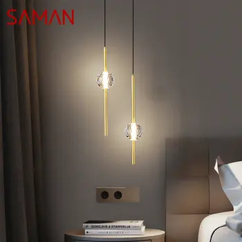 Современная Медная подвесная люстра SAMAN LED 3 цвета Латунные Золотые подвесные светильники с кристаллами для современной домашней спальни