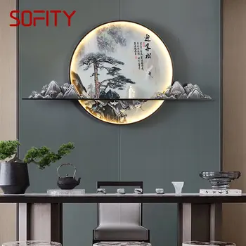 Современная настенная лампа с изображением зайчика Внутри, Креативный фон для настенной росписи с китайским пейзажем, Прикроватное бра LED для дома, гостиной, спальни