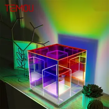 Современная Настольная лампа TEMOU Креативное Украшение Светодиодный Квадратный Цветной Куб Атмосферный Светильник для дома Спальни