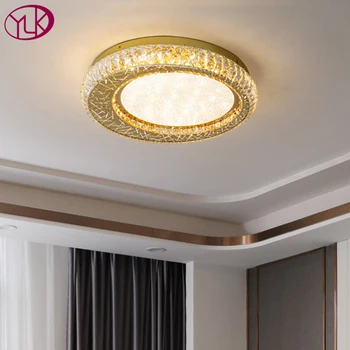 Современная потолочная люстра YOULAIKE для гостиной, роскошный круглый светильник из золотистого хрусталя, дизайн домашнего декора, led cristal lustre