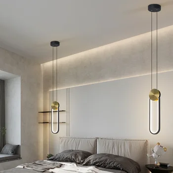 Современные прикроватные подвесные светильники для спальни на стойке регистрации Декоративная лампа Черный Овальный Подвесной светильник для гостиной