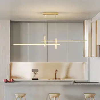 Современный обеденный стол, светодиодная люстра, Золотисто-черный, Минималистичный для столовой, Подвесной светильник для кухни, светильник для домашнего декора