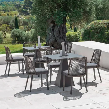 Современный открытый двор ротанга стол и стулья, минималистская вилла открытый ресторан в саду для отдыха стол и стулья