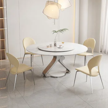 Сочетание итальянского минималистичного легкого роскошного обеденного стола и стула в стиле рок современный минималистичный круглый стол с поворотным столом