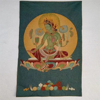Танка, зеленая тара, религиозная вышивка, благоприятная декоративная роспись