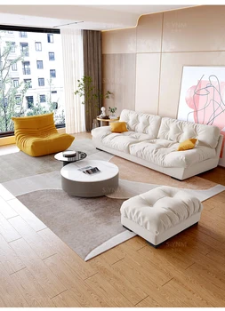 Тканевый диван в гостиной небольшой квартиры простая современная технология ткань облачный свет роскошные вставки из блоков тофу бархатный тренд