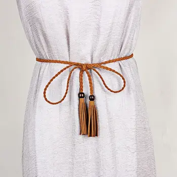 Тонкие ремни из деревянных бусин, женские длинные кожаные плетеные веревки, поясной ремень для девочек в богемном стиле, летний пояс для платья