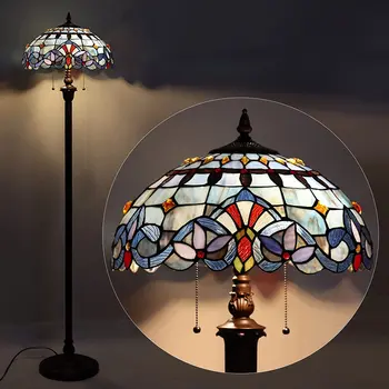 Торшер Tiffany из 2-х световых витражей шириной 16 дюймов в традиционном художественном стиле для гостиной спальни
